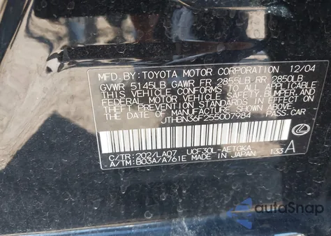 2005 Lexus Ls 430 from USA, damaged, VIN JTHBN36F255007984